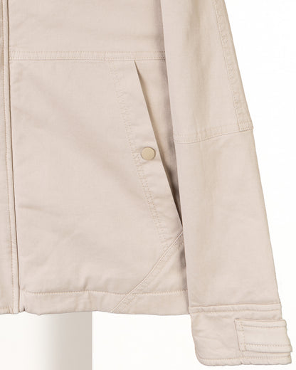 Beige Casual Hooded Gabardine Jacket