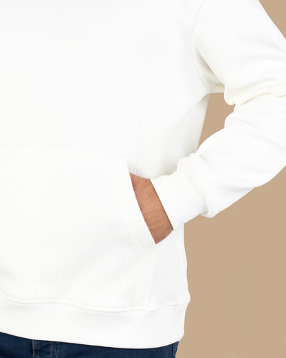 White Patterned Knit cotton Hoodie