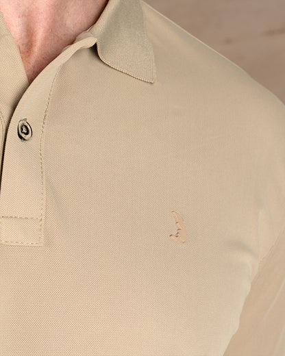 Dark Beige Cotton Knitted Polo Shirt  Short sleeves