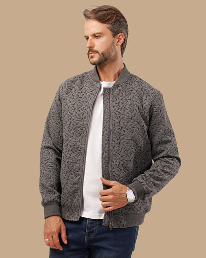 Men's Patterned Bomber Jacket - Dark Grey