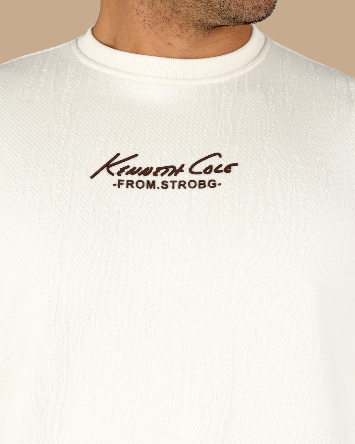 Off-White Round-Neck Printed Cotton Hoodie