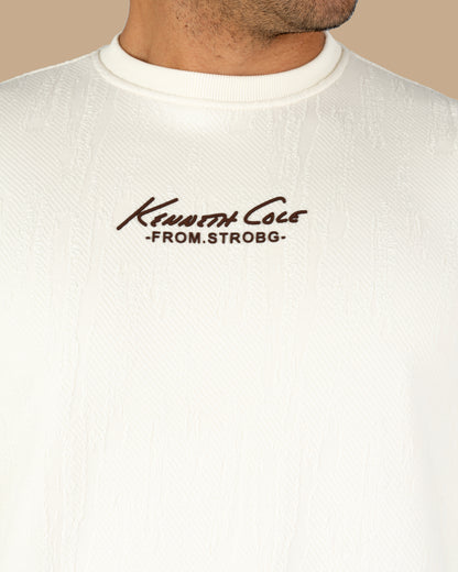 Off-White Round-Neck Printed Cotton Hoodie