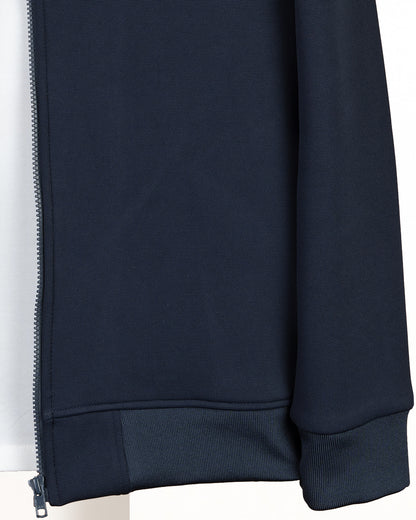 Navy Round-Neck Full-Zipper Plain Cotton Hoodie