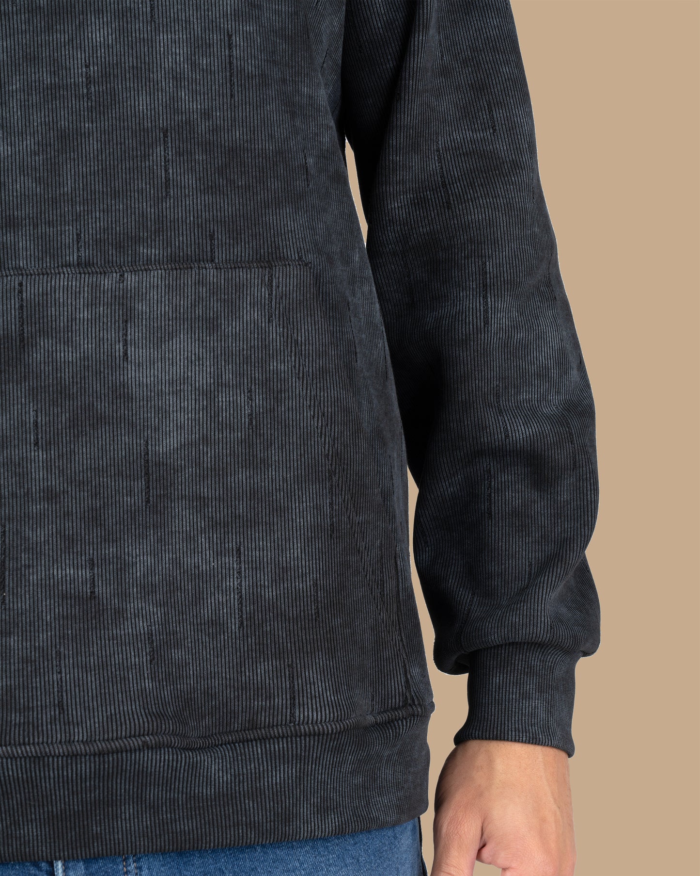 Black Acid Wash With Defined Seam Lines Cotton Hoodie