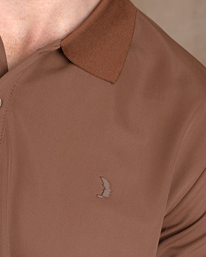 Brown Cotton Knitted Polo Shirt  Short sleeves