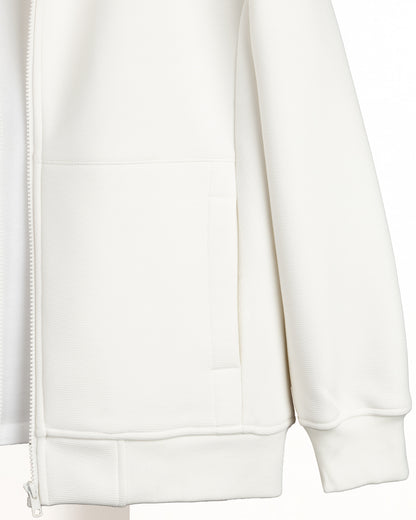 White Full-Zipper Plain Cotton Hoodie