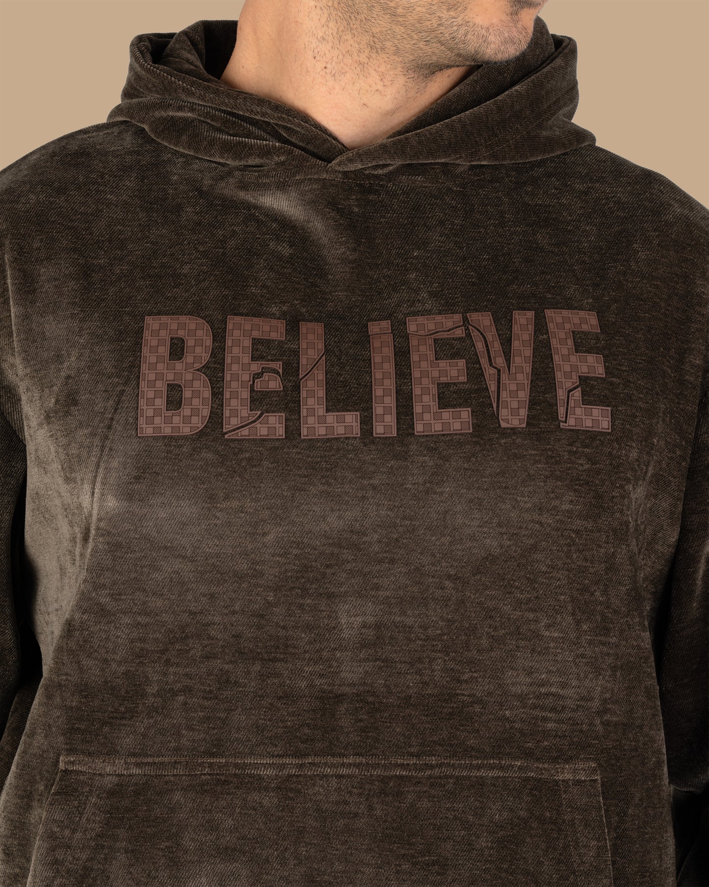 Brown Printed Velvet Hoodie