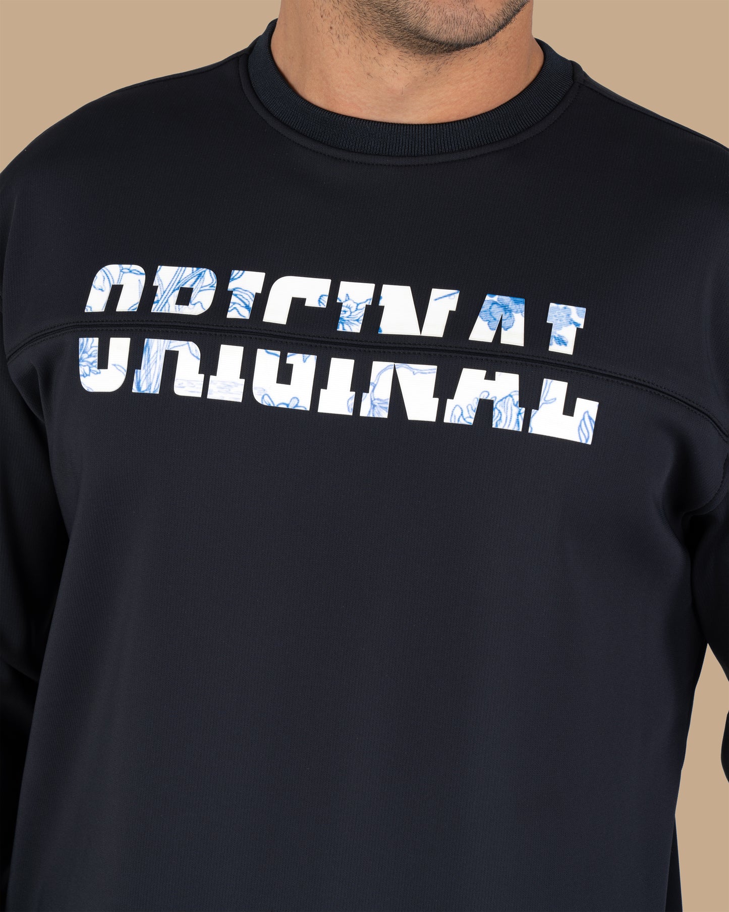 Black Round-Neck Printed Cotton Hoodie