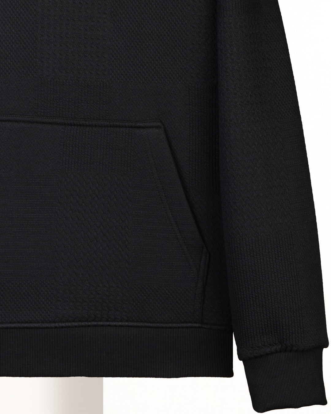 Black Patterned Knit cotton Hoodie