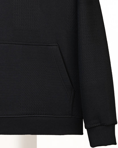 Black Patterned Knit cotton Hoodie