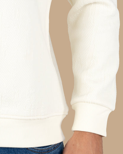 Off-White Round-Neck Printed Cotton Hoodie