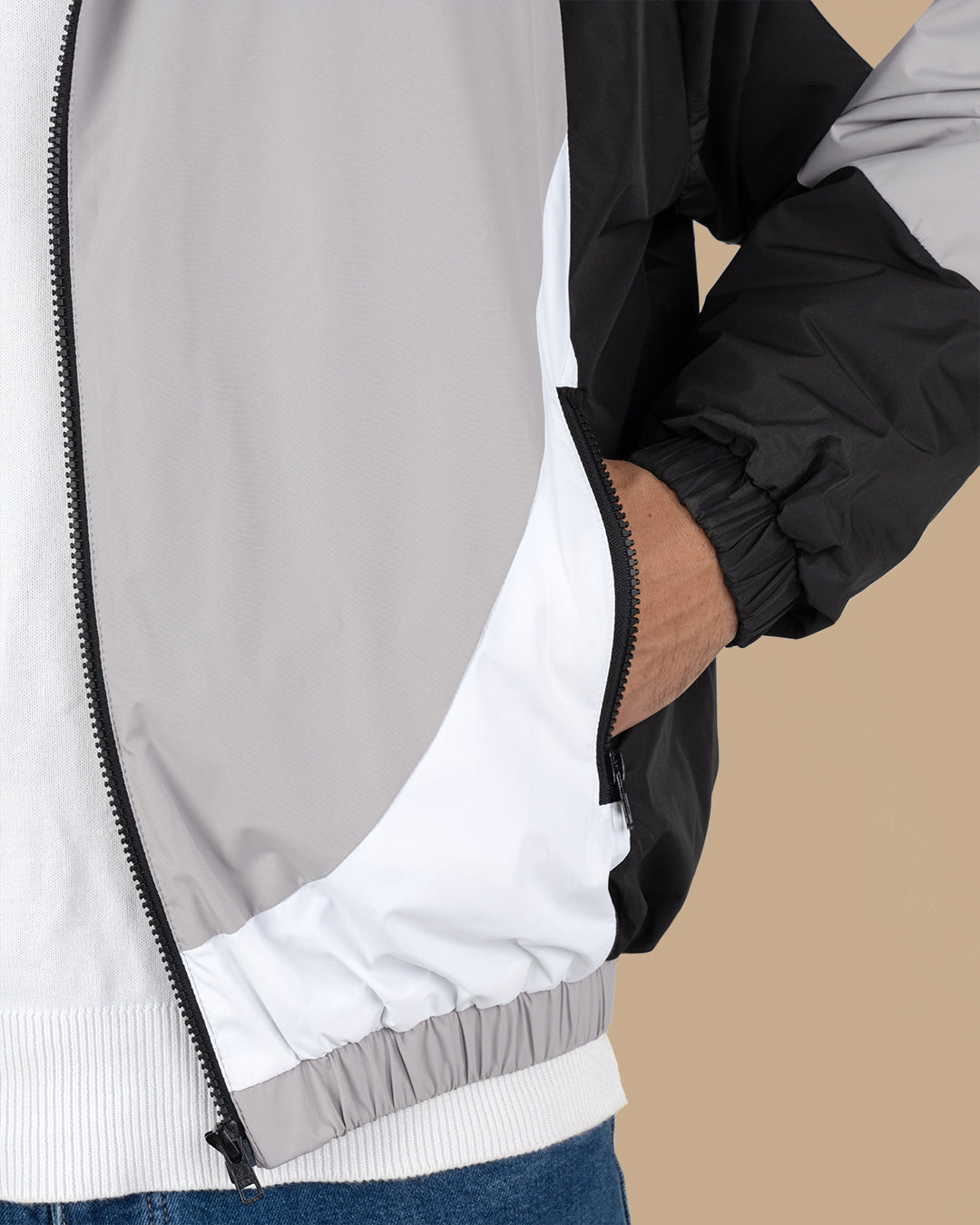 Black Color-block Sport Waterproof Jacket