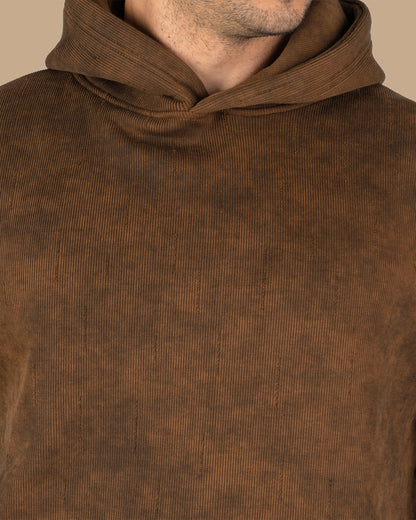 Brown Acid Wash With Defined Seam Lines Cotton Hoodie