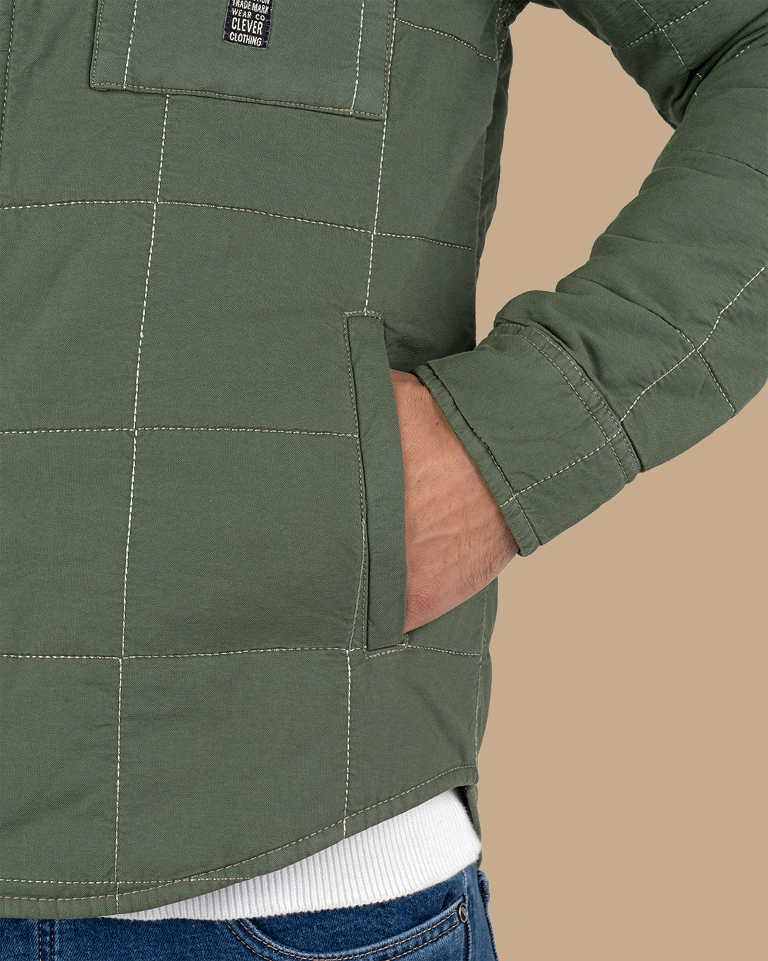 Olive Gabardine Quilted Jacket