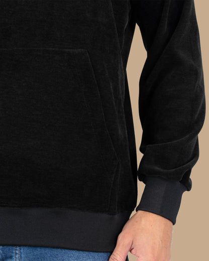 Black Plain Velvet Hoodie