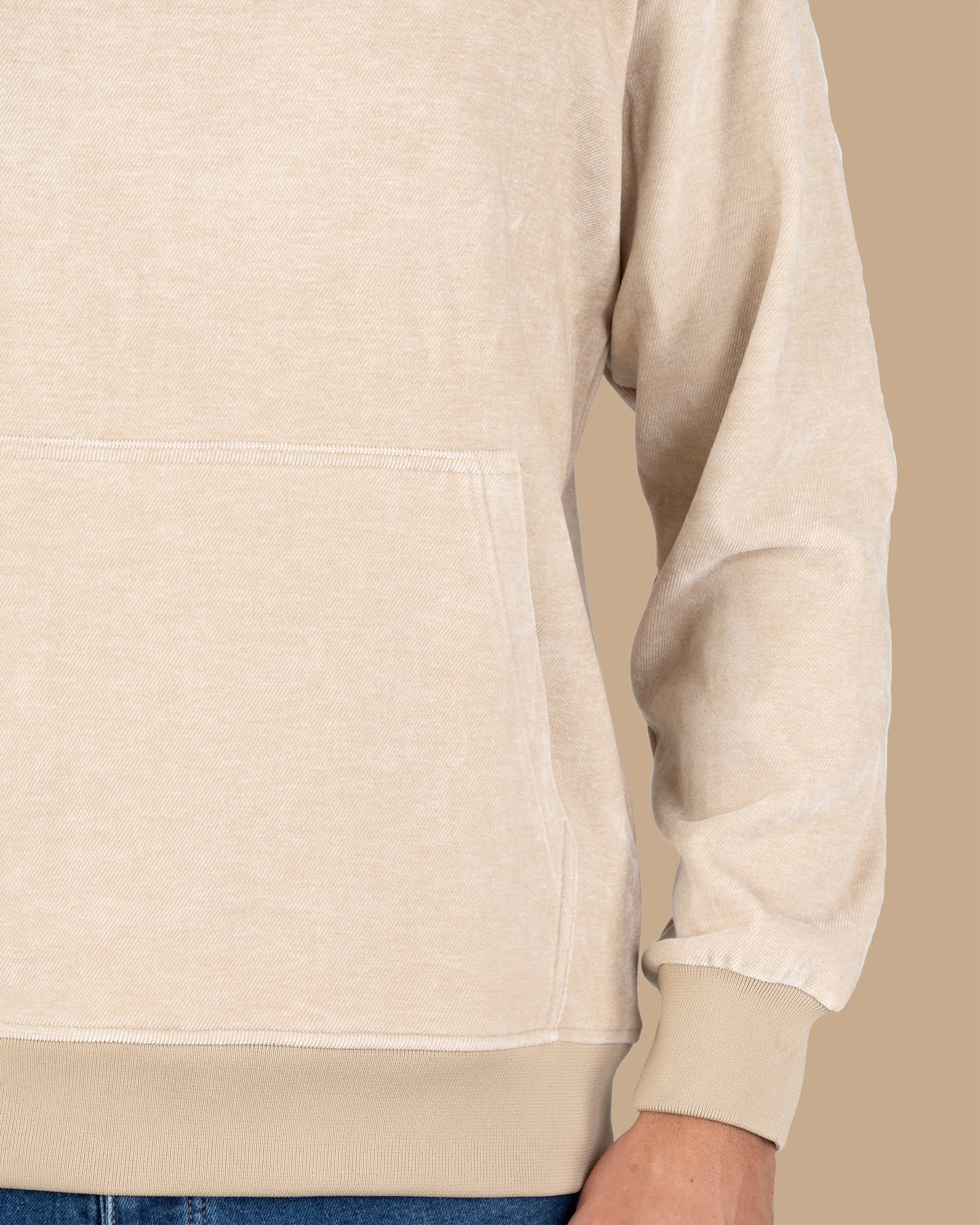 Light-Beige Plain Velvet Hoodie