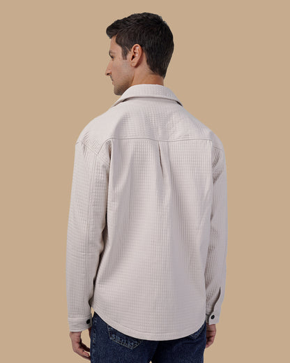 Classic Grid-Textured Quilted Jacket - Beige