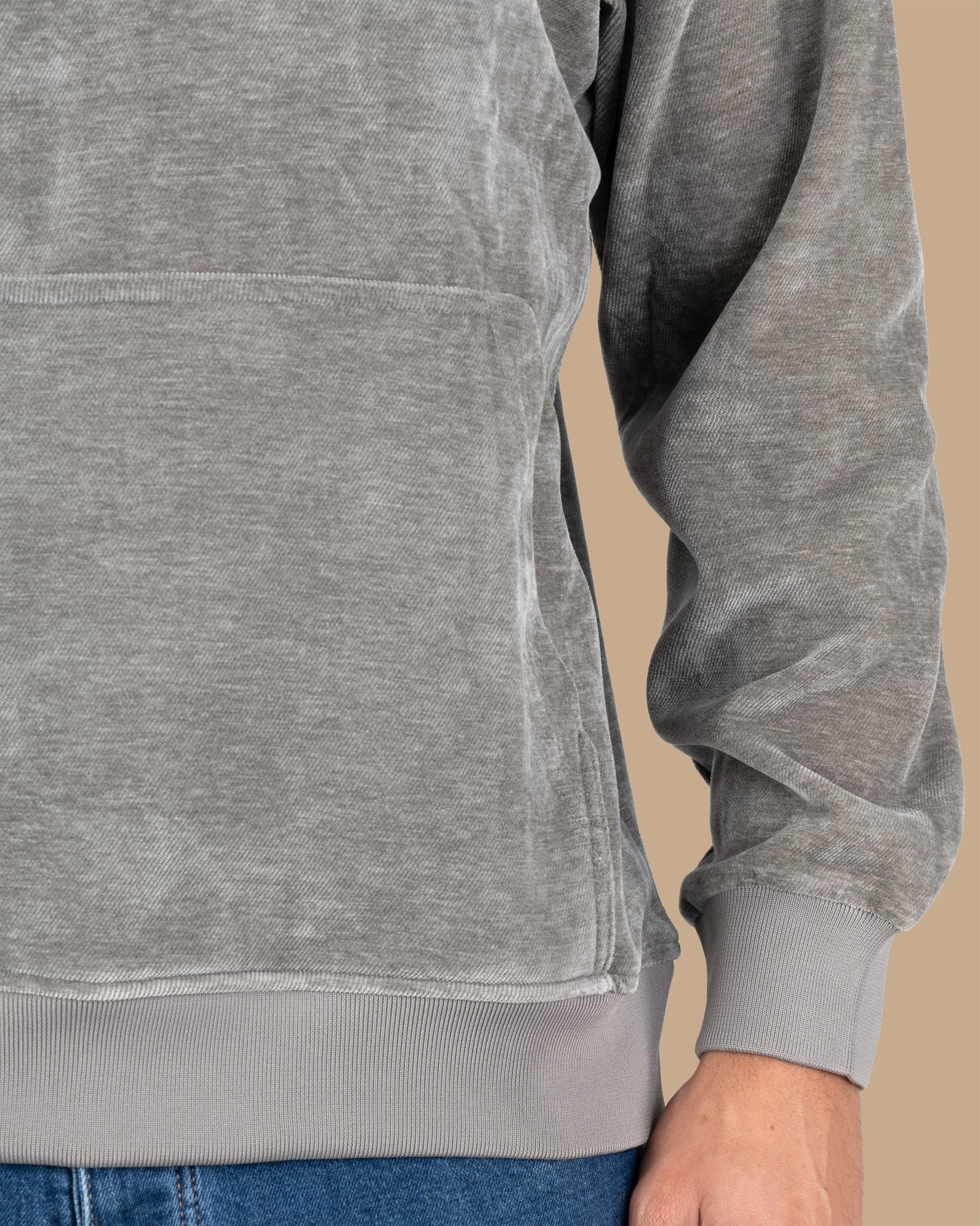 Grey Printed Velvet Hoodie