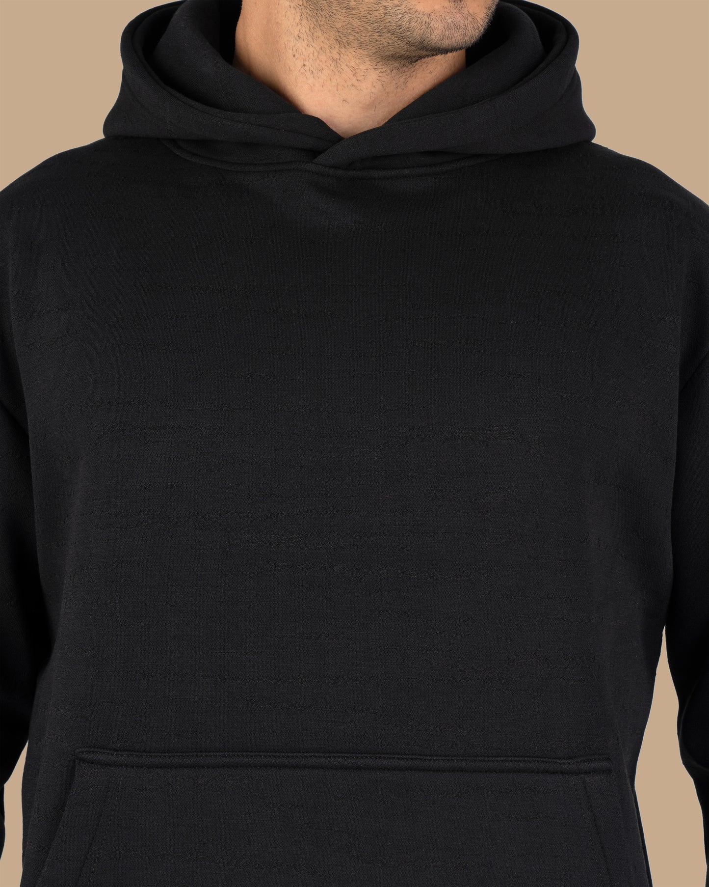 Black Knitted Cotton Hoodie