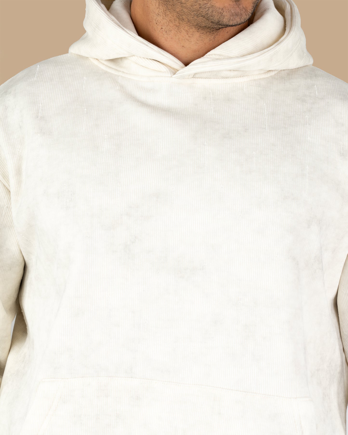Beige Acid Wash With Defined Seam Lines Cotton Hoodie