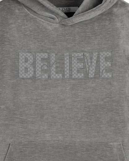 Grey Printed Velvet Hoodie