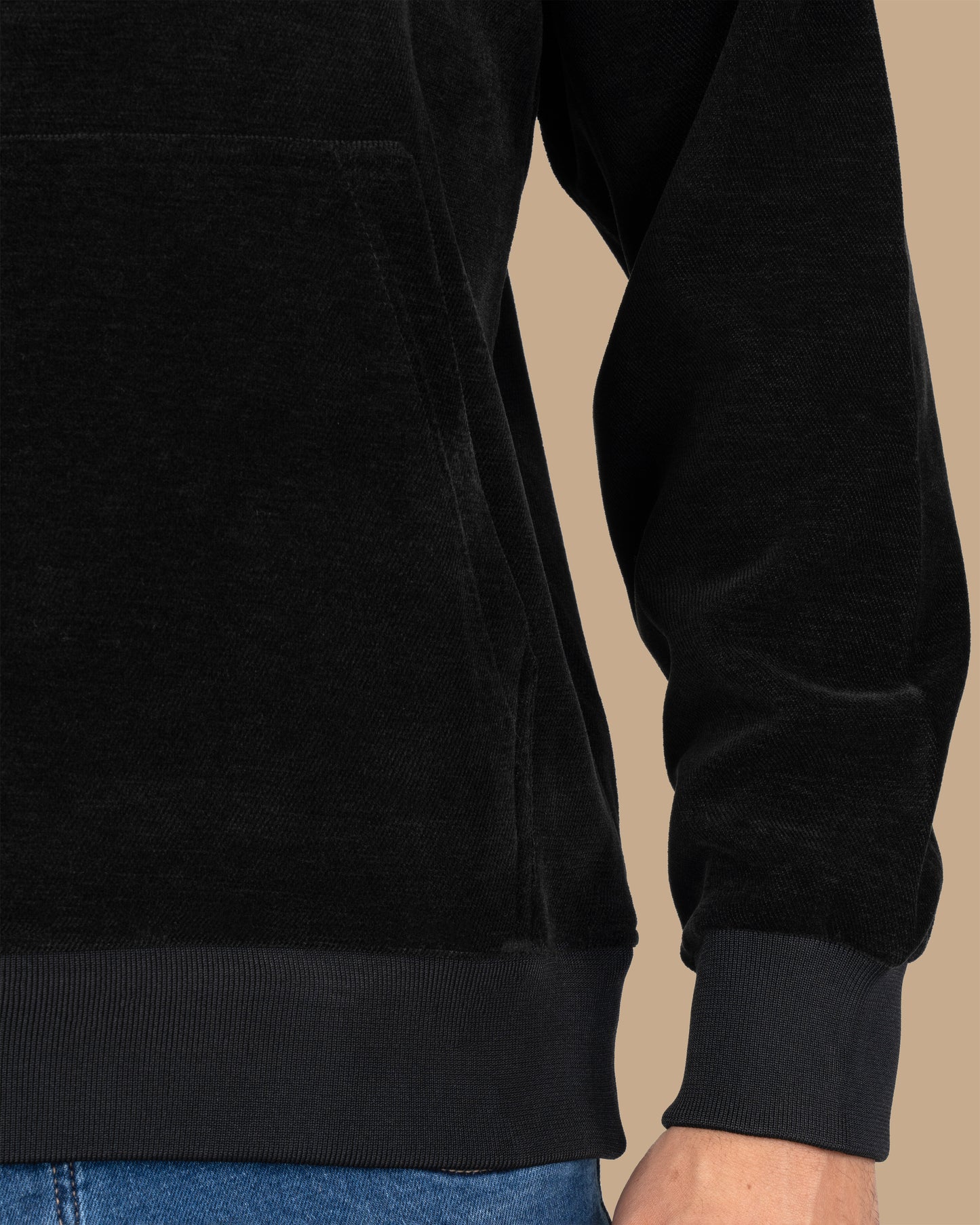 Black Printed Velvet Hoodie