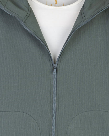 Iron-Green Modern Full-Zipper Plain Cotton Hoodie