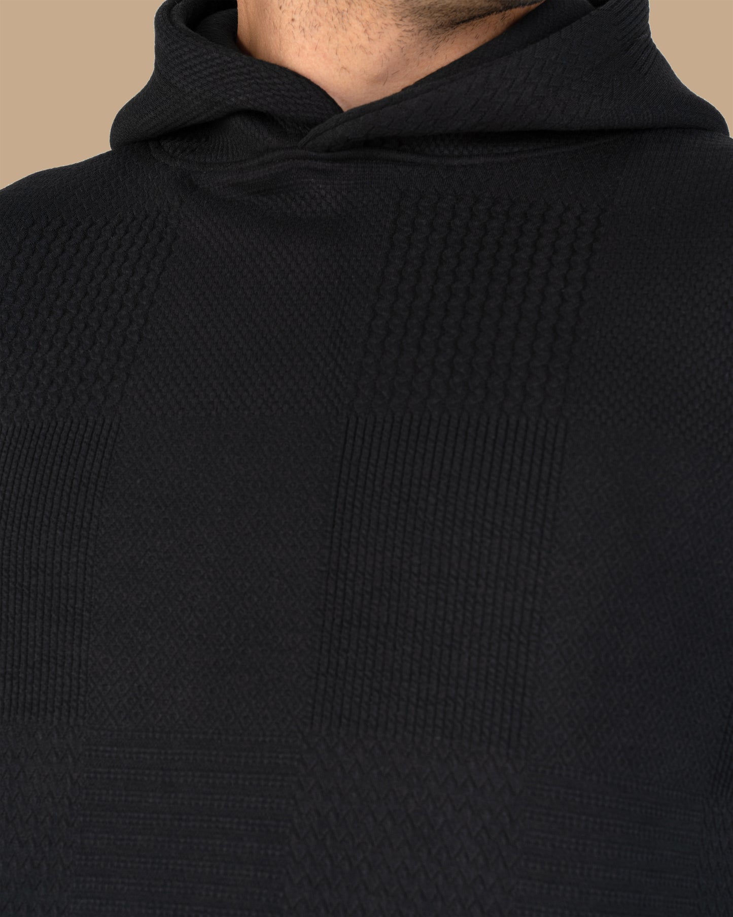 Black Patterned Knit cotton Hoodie
