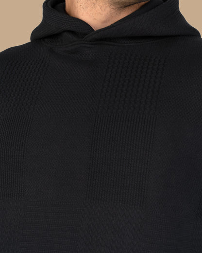 Black Patterned Knit cotton Hoodie