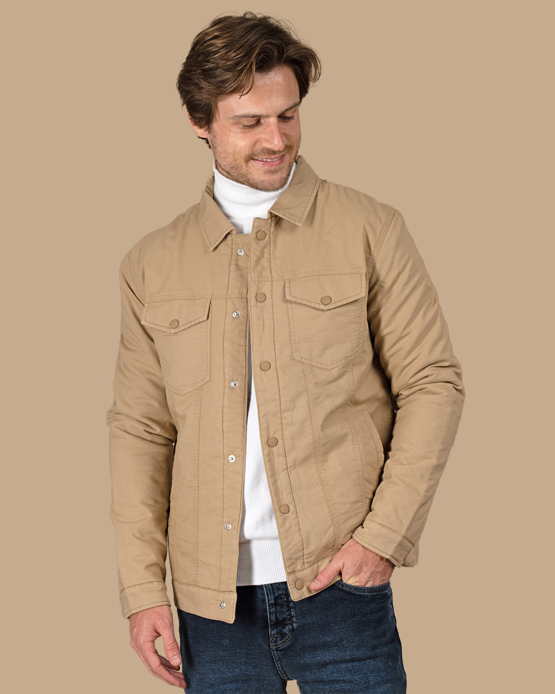 Beige Casual Gabardine Jacket