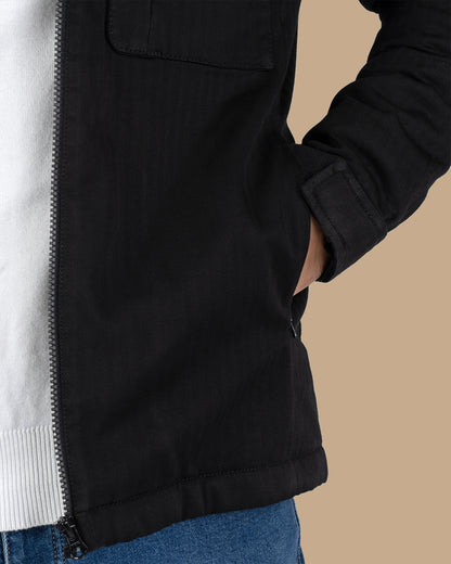 Black Gabardine Hooded Jacket