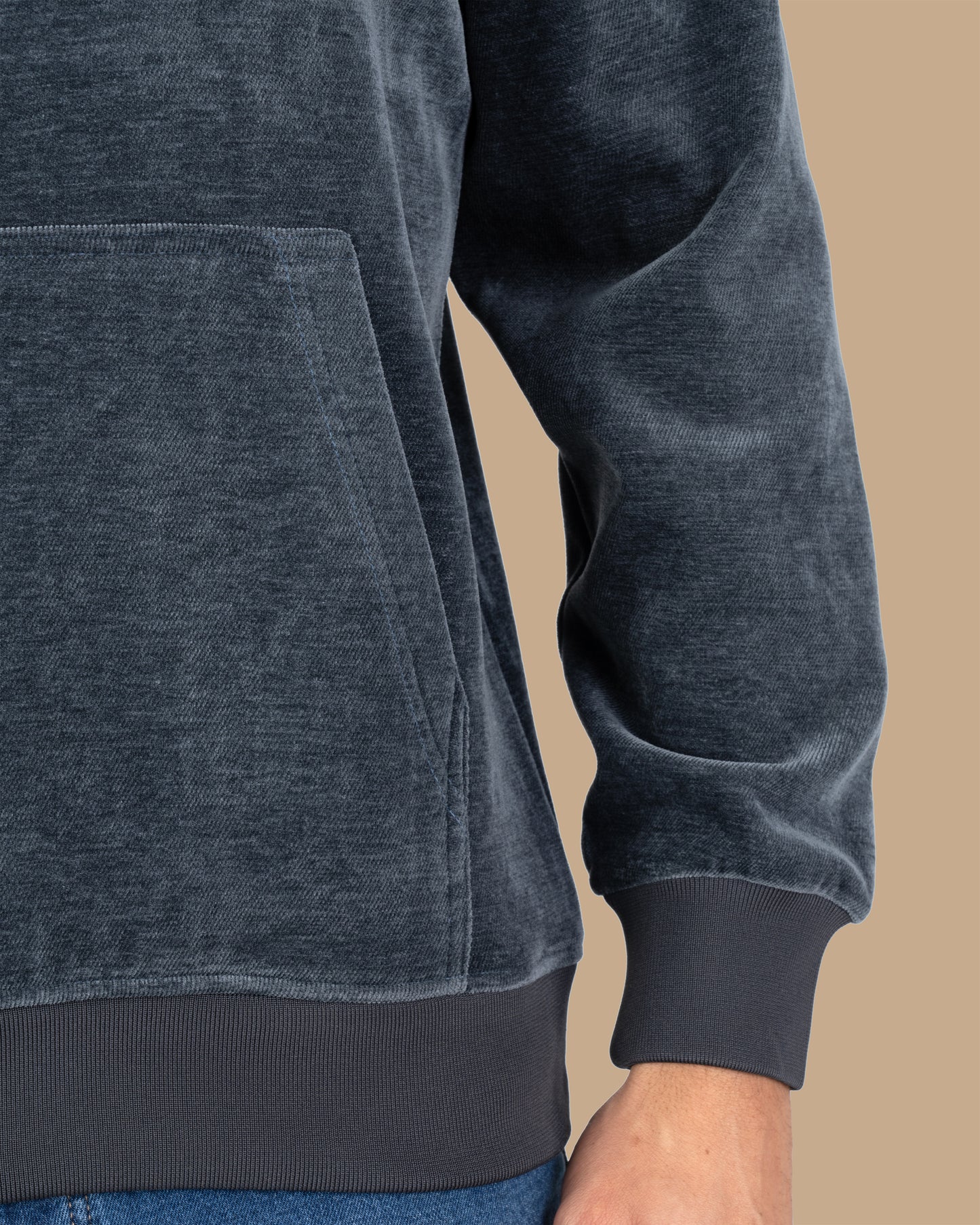 Navy Printed Velvet Hoodie