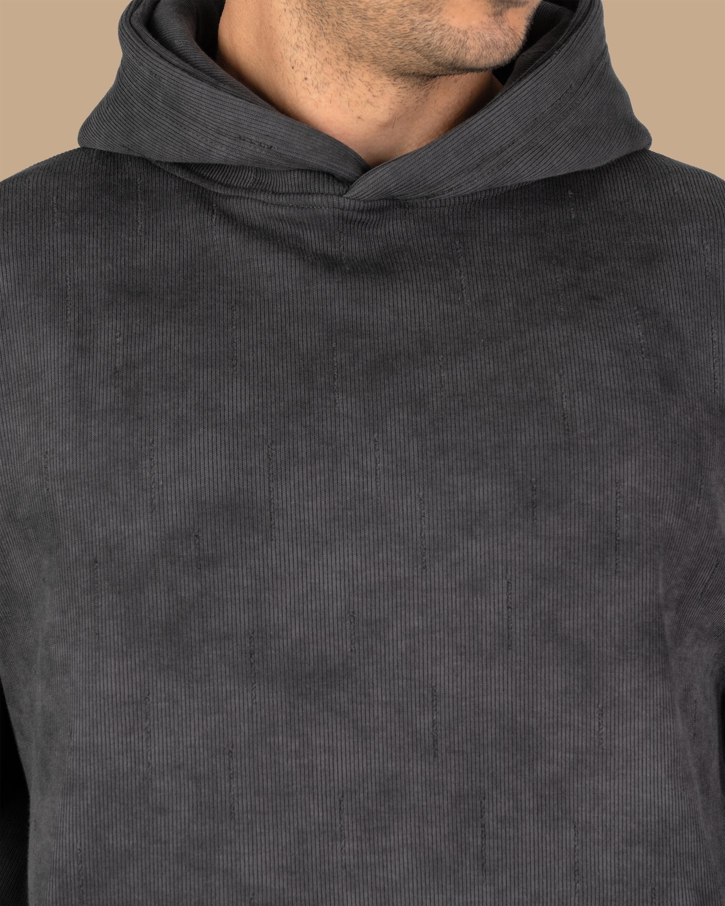 Grey Acid Wash With Defined Seam Lines Cotton Hoodie