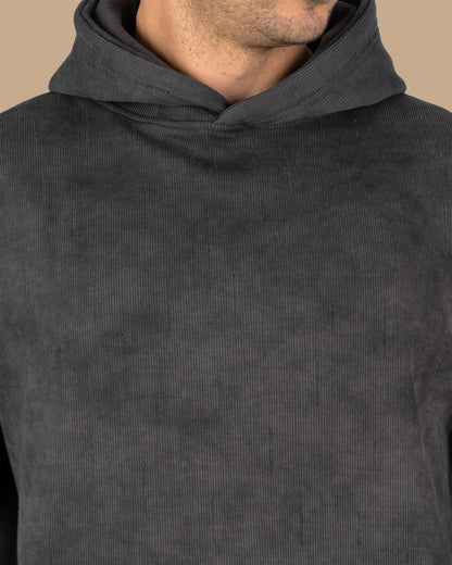 Grey Acid Wash With Defined Seam Lines Cotton Hoodie