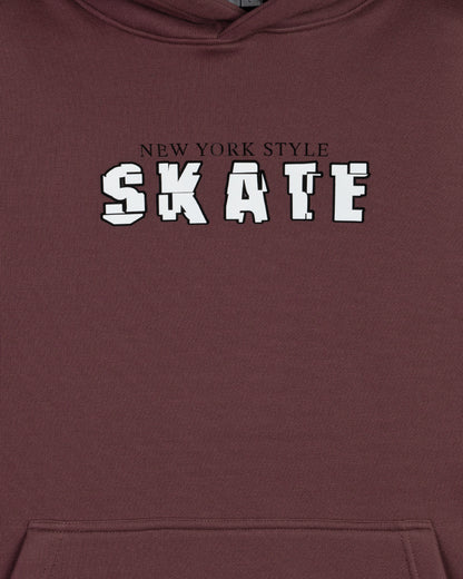 Burgundy Printed Cotton Hoodie