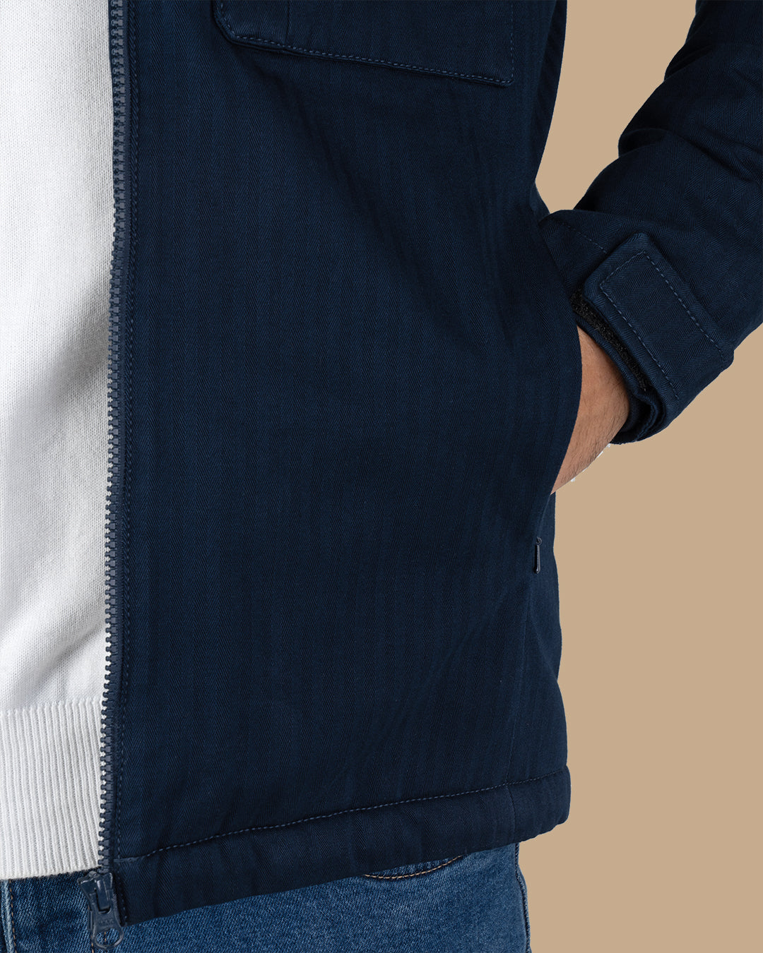 Navy-blue Gabardine Hooded Jacket