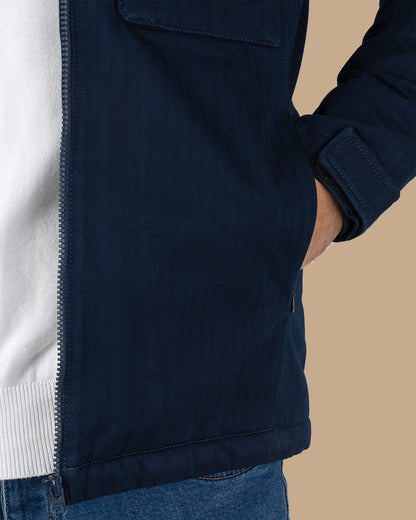 Navy-blue Gabardine Hooded Jacket