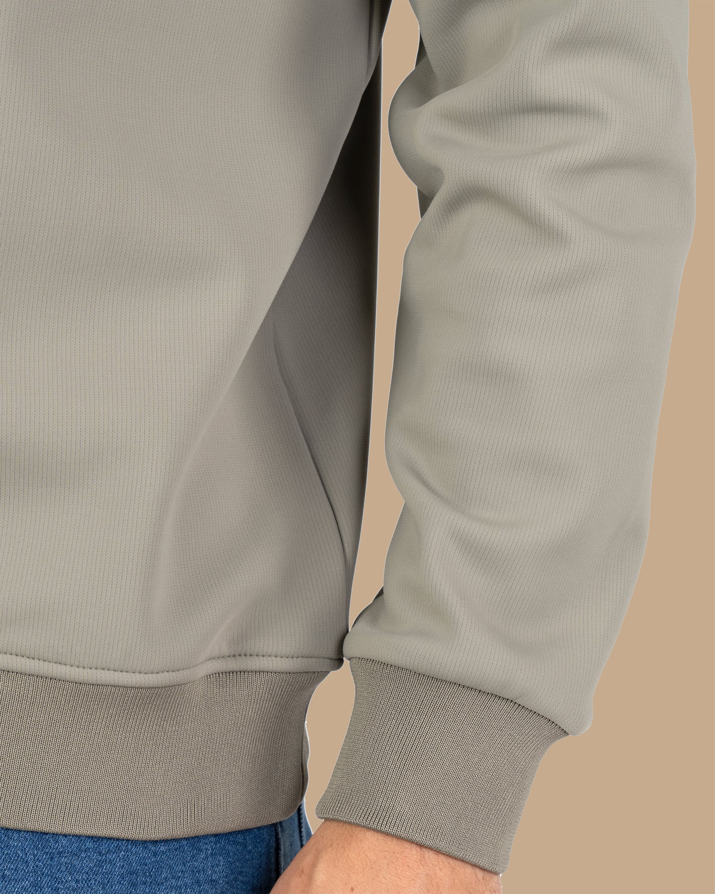 Khaki Round-Neck Printed Cotton Hoodie