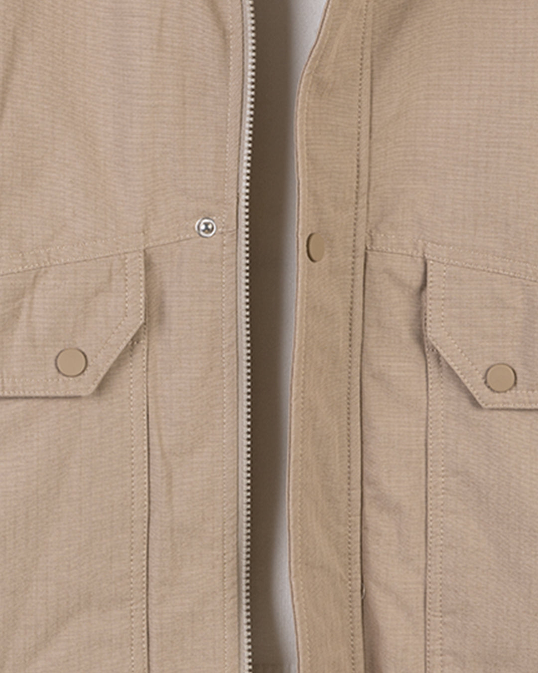 Beige Gabardine Hooded Jacket with Pockets
