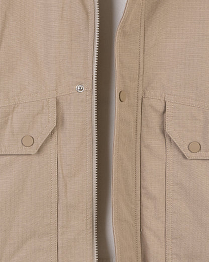 Beige Gabardine Hooded Jacket with Pockets