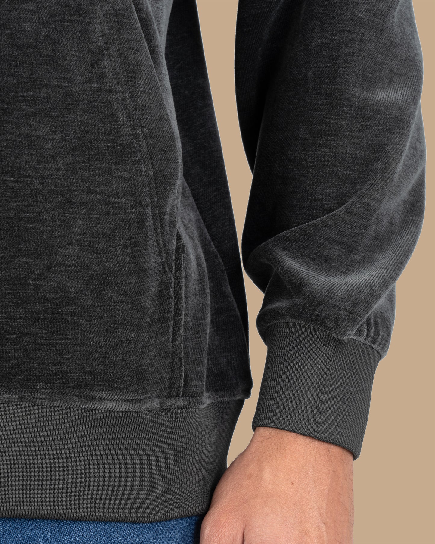 Dark-Grey Printed Velvet Hoodie