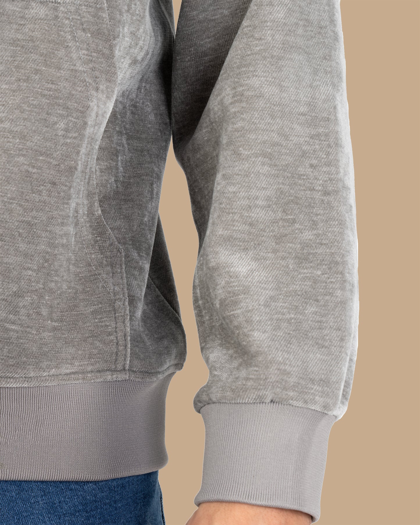 Light-Grey Plain Velvet  Hoodie