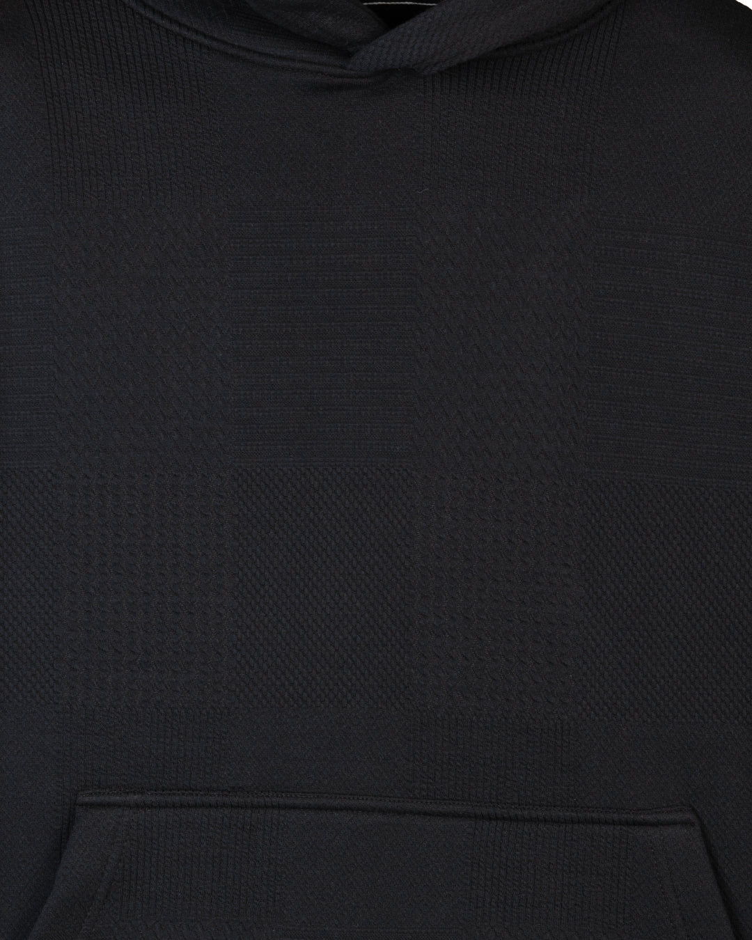 Black Patterned Knit cotton Hoodie