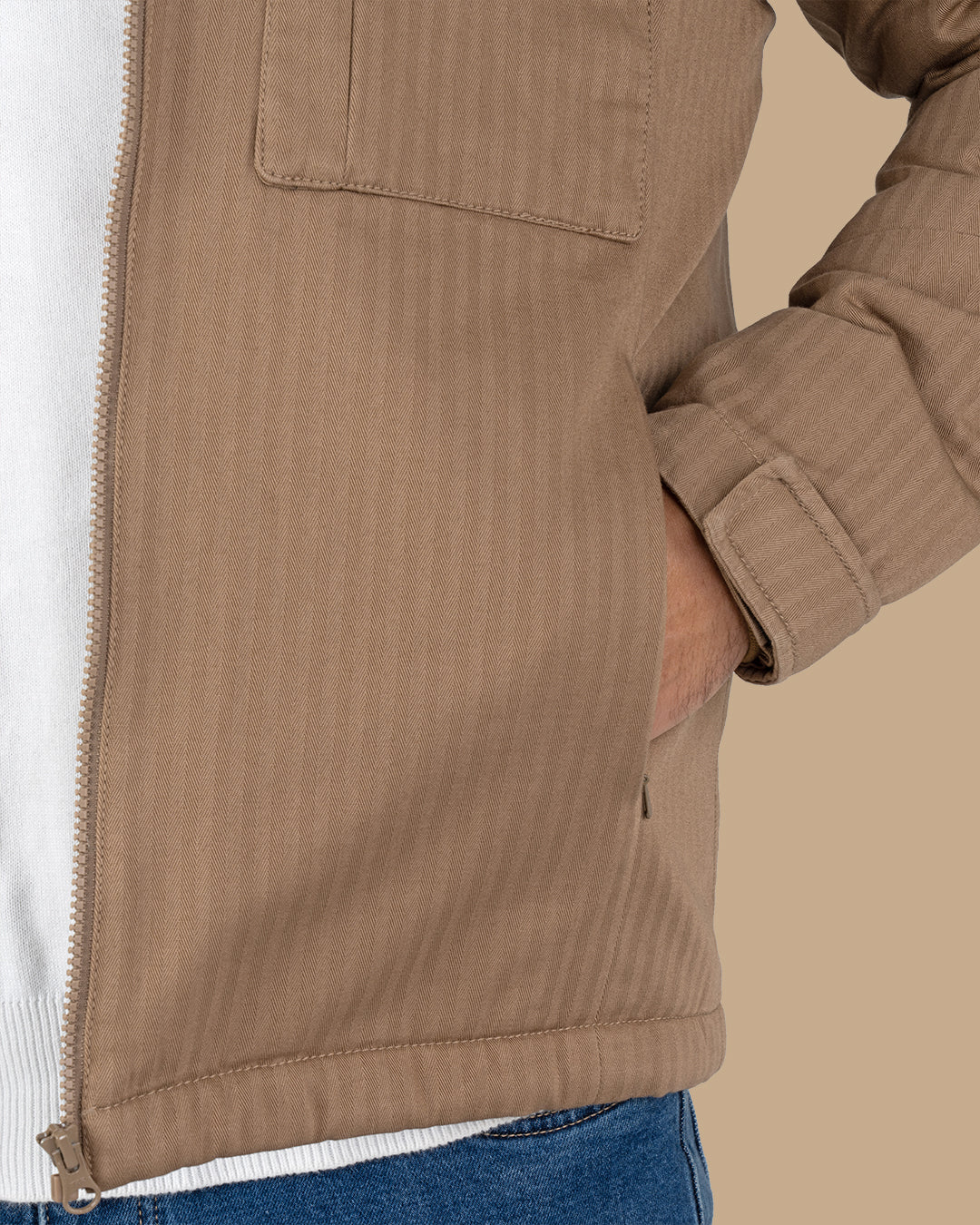 Camel Gabardine Hooded Jacket