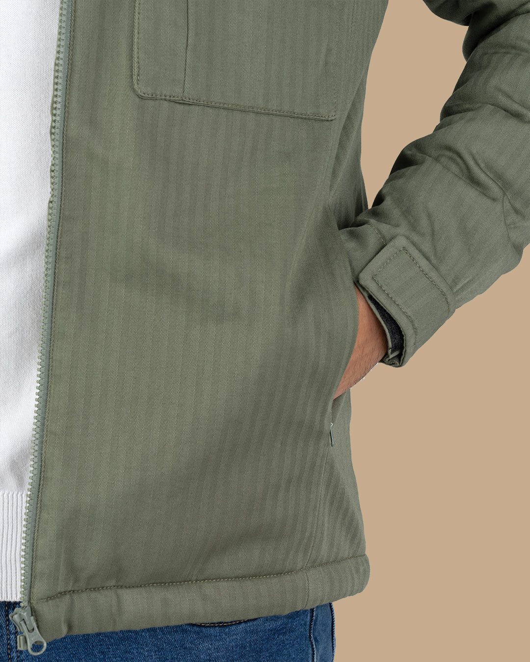 Olive Gabardine Hooded Jacket