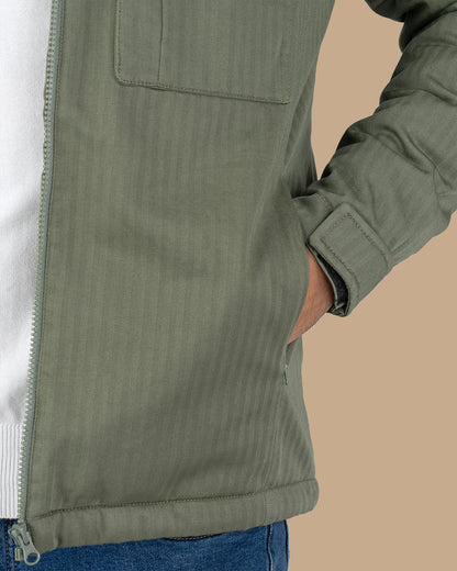 Olive Gabardine Hooded Jacket