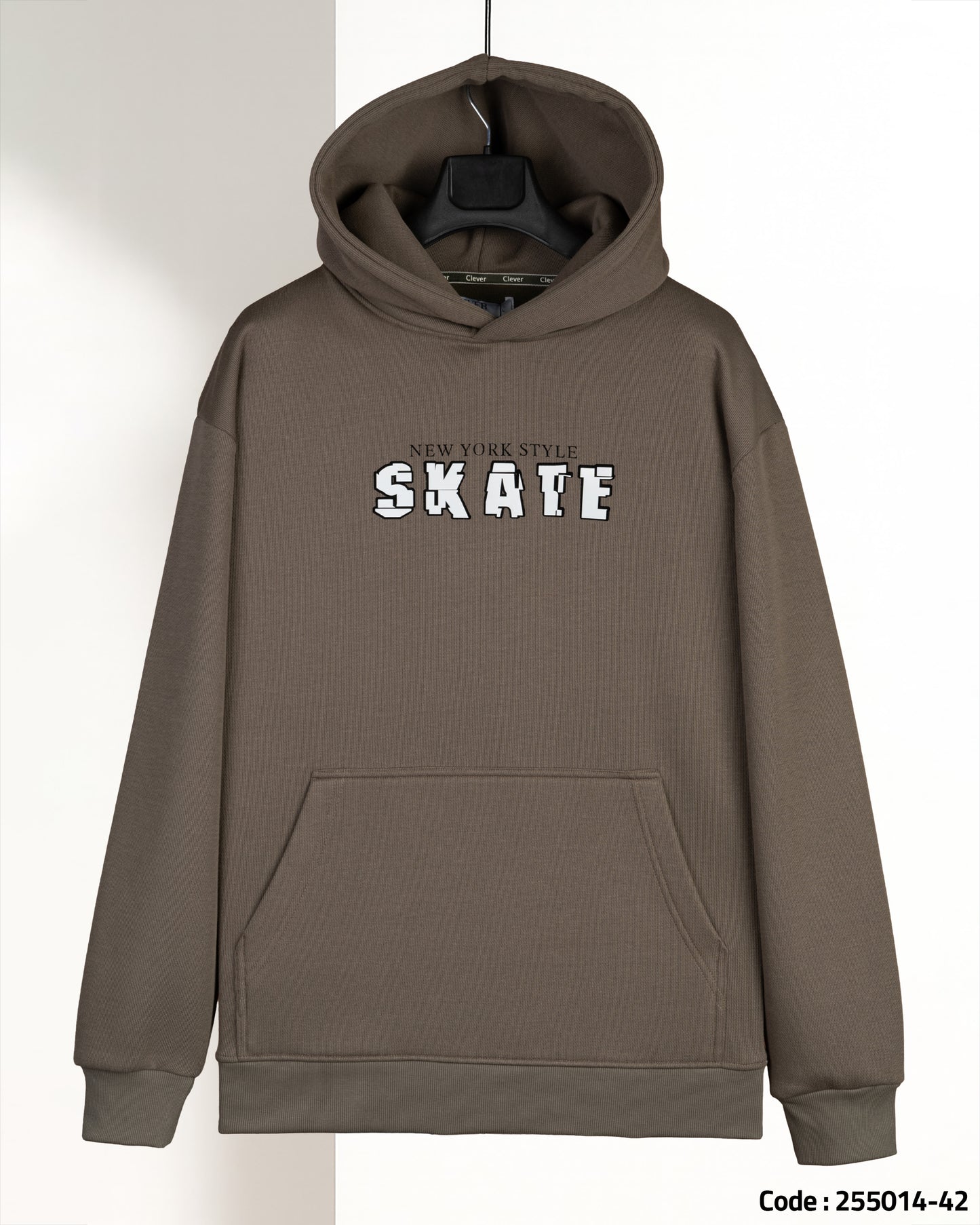Coffee-Brown Printed Cotton Hoodie