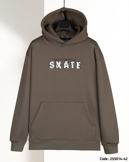 Coffee-Brown Printed Cotton Hoodie
