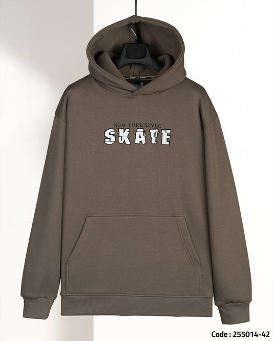 Coffee-Brown Printed Cotton Hoodie