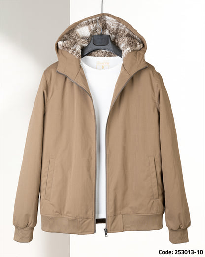 Light-Brown Gabardine Winter Jacket with Fur Lining